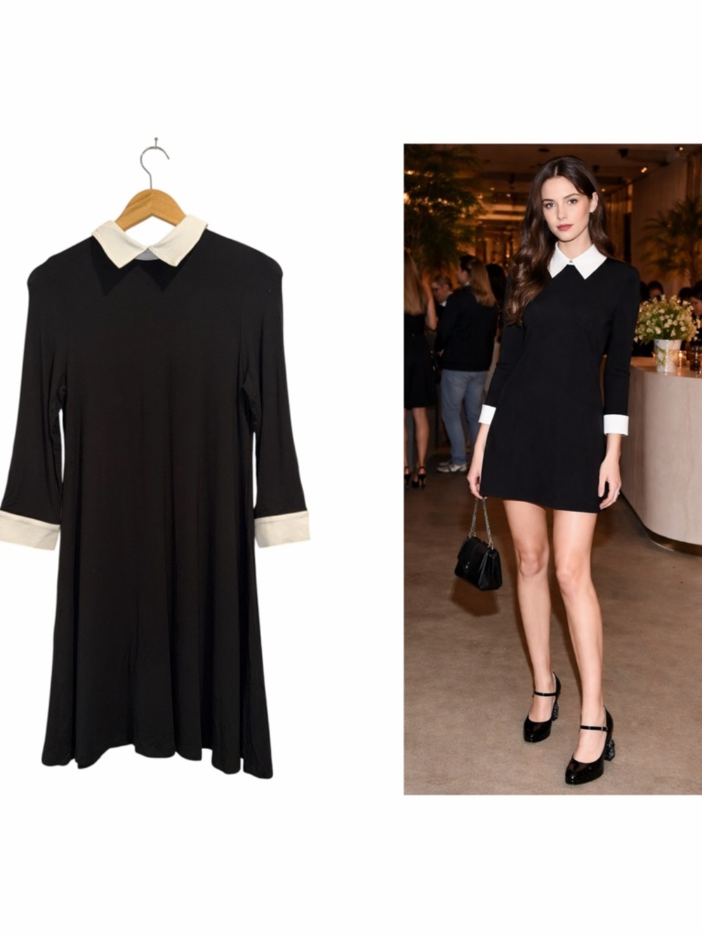 Miu Miu Black Mini Dress White Collar Preppy Classic Stretch 4 Mod Party NWT 🟡